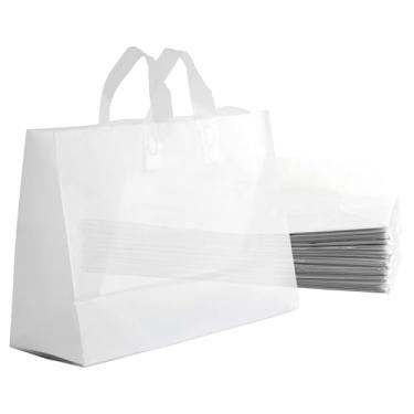 Imagem de Sacos de compras foscos com alças e inserção de papelão – Reforço de 40,6 x 30,5 x 15,2 cm, pacote com 50 – Durável, reutilizável e ecológico