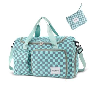 Imagem de WOOMADA Bolsa de viagem dobrável com compartimento para sapatos, bolsa noturna com bolso molhado e manga para carrinho, bolsas de fim de semana para mulheres, Tiffany Blue Bubble, Travel Bag, Bolsa de