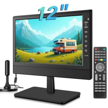 Imagem de TV de tela plana portátil Jexiop 12 com sintonizador digital HDMI USB
