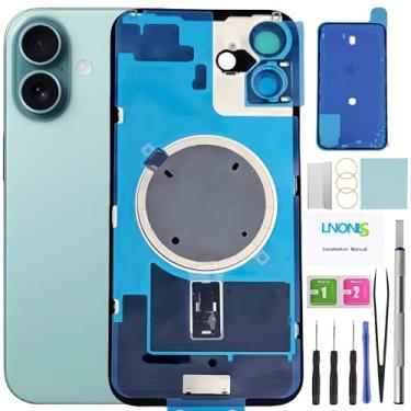 Imagem de LNONLS Substituição de vidro traseiro 16 Plus para iPhone 16 Plus capa traseira de vidro à prova d'água e lente de câmera + kit de ferramentas de reparo profissional (azul-petróleo)