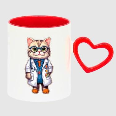 Imagem de Caneca Branca com Coração Vermelho Porcelana - GATINHO MEDICO