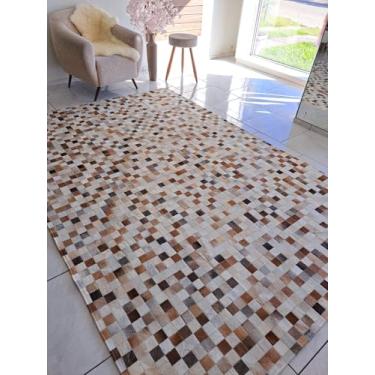 Imagem de Tapet De Couro Quadriculado Natural Bovino 2,00 x 1,50 m (Castor Claro)