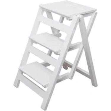Imagem de Cadeira de escada dobrável de madeira – Prateleira de banco de bambu versátil para armazenamento e decoração – Suporte ideal para plantas com degraus de biblioteca – Design dobrável e econômico,