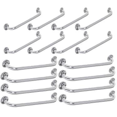 Imagem de Barra Alça de Apoio Inox 80cm e 60cm Cadeirante Kit 16 Uni Idoso Deficiente Corrimao Box Banheiro