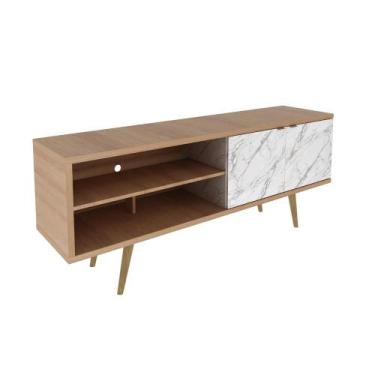 Imagem de Rack Para TV 2 Portas R1482 Amêndoa/Mármore Branco - Tecno - Tecno Mob