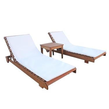 Imagem de Kit Piscina 2 Espreguiçadeiras com Colchonetes e Mesa Central, Madeira