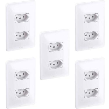 Imagem de Kit 5 Conjuntos 2 Tomadas 10A 4X2 Branca Pial Zeffia 680111
