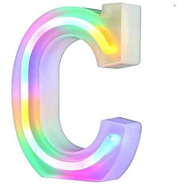 Imagem de Luz noturna LED de néon, luzes LED coloridas com letras de marquise 26 luzes de números de sinal de néon do alfabeto com controlo remoto 2 lâmpadas incandescentes com pilhas AAA (C)