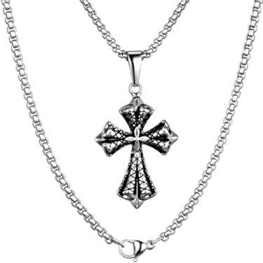 Imagem de HAWSON Colar de cruz para homens, pingente grande vintage de aço inoxidável, joias religiosas cristãs de Páscoa para presentes, Extra Large, Aço inoxidável, Sem Pedra Preciosa