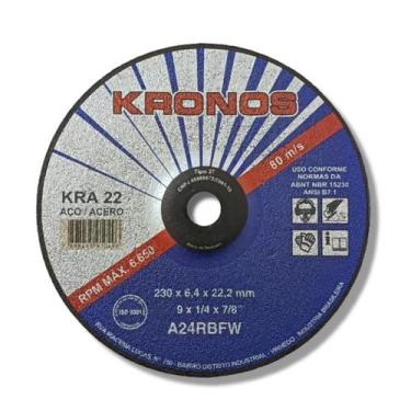 Imagem de Disco Desbaste Ferro Kronos KRA22 9 Pol 230x6,4x22,2mm C/10P
