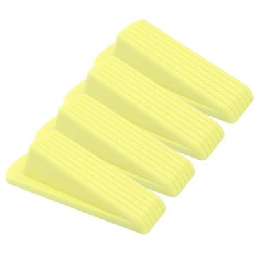 Imagem de Auvotuis 4 batentes de porta, cunha de borracha resistente para carpete, azulejo, pisos de madeira e concreto, protetores de lacuna empilháveis antiderrapantes com proteção de segurança (amarelo)