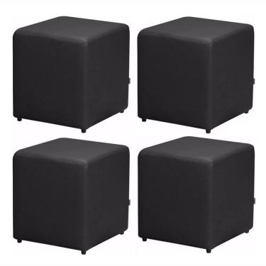 Imagem de 04 Puffs Quadrado Corino Preto
