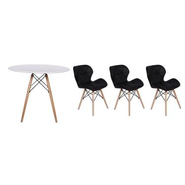 Imagem de Kit Mesa Jantar Eiffel 120cm Branca 03 Cadeiras Slim Preta