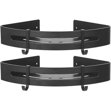 Imagem de Prateleira De Canto Prateleira De Chuveiro De Alumínio Sem Perfuração, Prateleira De Banheiro Prateleira De Canto Organizador De Chuveiro Autoadesivo Cesta De Chuveiro De Canto T, Black