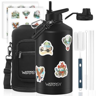 Imagem de Garrafa de água isolada de 1 galão (fria por 48 horas), livre de BPA e à prova de vazamento, jarro de água de aço inoxidável de 3,628 g, garrafa de água grande com tampa de bico de canudo para