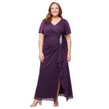 Imagem de Alex Evenings Vestido feminino longo sobrepeliz decote mãe da noiva manga esvoaçante (tamanho grande), Malha ameixa de verão, 25 Plus Size