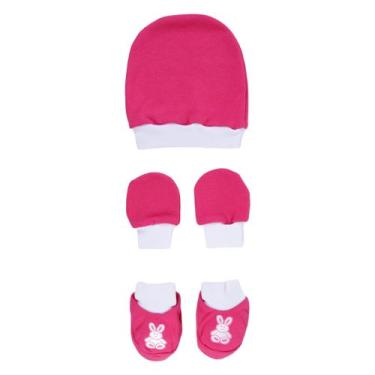 Imagem de Kit 03 Peças Touca Luva Sapatinho Maternidade Bebê Suedine Algodão Toq