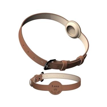 Imagem de Coleira Para Rastreador Airtag Gps Cachorro Cães Personalizada Com Nome E Telefone Identificação (Marrom, P)
