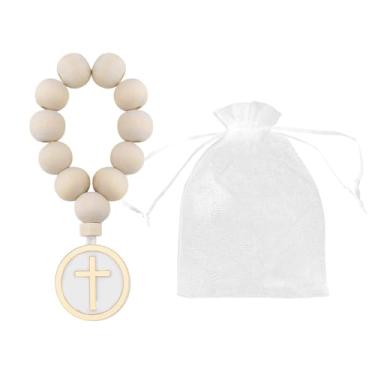 Imagem de Pulseira de cabide de rosário de madeira, presente de confirmação de primeira comunhão para filha, filho, netos, presente de chá de bebê, pingente de cruz, decoração de parede, enfeite de rosário de