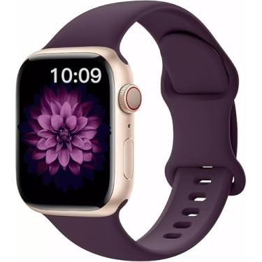 Imagem de Pulseira de silicone macio compatível com Apple Watch séries 10, 9, 8, 7, 6, 5, 4, 6 e SE, de 38 mm, 40 mm, 40 mm, 41 mm, 44 mm, 45 mm, 46 mm, 49 mm, ultra para Apple Watch séries 10, 9, 8, 7, 6, 5, 4