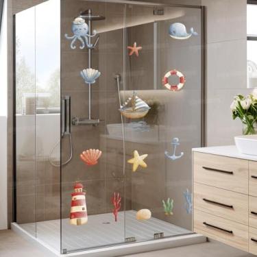 Imagem de Adesivo Decorativo Fundo do Mar Infantil Lavável Seguro Criativo Fácil Aplicação para Quarto Bebê, Piscina ou Box Banheiro