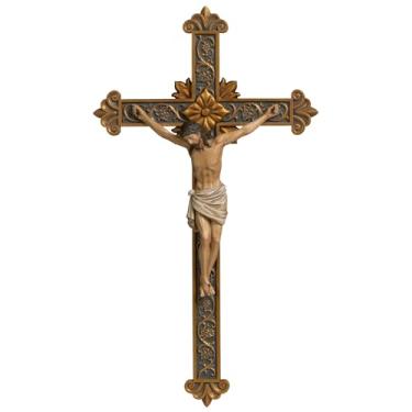 Imagem de Grace4Joy Cruz de parede com crucifixo antigo, crucifixo de parede decorativo floral de 30,5 cm