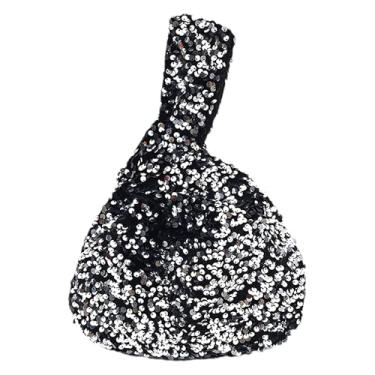 Imagem de Anopo Bolsa de pulso pequena de lantejoulas para mulheres, bolsa de pulso com nó brilhante para noite, Prata, Small