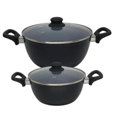 Imagem de Jogo 2 Panela Caçarola Revestimento Cerâmica Antiaderente Tampa Não Gr