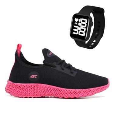 Imagem de Tênis Esportivo Feminino Ascension com Solado Tecnológico + Relogio Smart Fitness Quadrado| Conforto, Estilo e Tecnologia no Seu Dia a Dia (Pink, BR, Adulto, Numérico, 39)