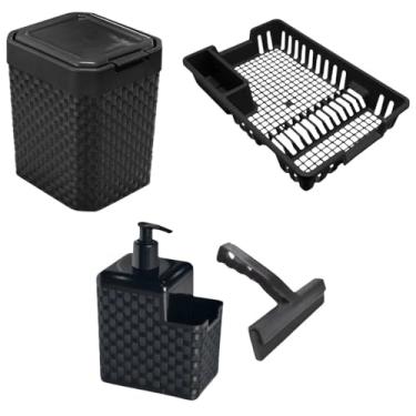 Imagem de Kit Pia Cozinha Completo Escorredor Louca Lixeira 5L Porta Detergente Rodinho De Pia(Tampa Click)