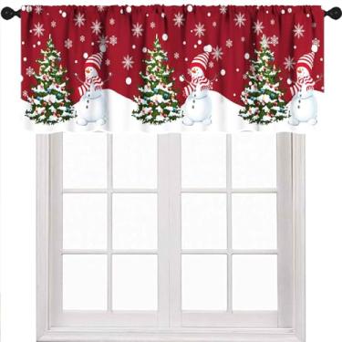 Imagem de Cortina de sanefa vermelha para cozinha, árvore de flocos de neve de Natal, feliz Natal, inverno, férias, janelas, painéis de cortina curta para decoração de sala de estar, 1 peça, 137 x 45 cm