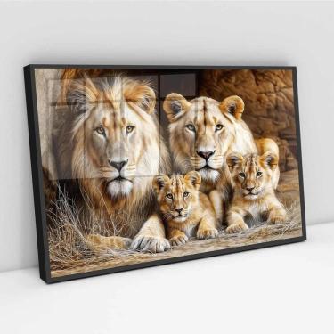 Imagem de Quadro Família Leões 2 Filhotes - 50X70Cm