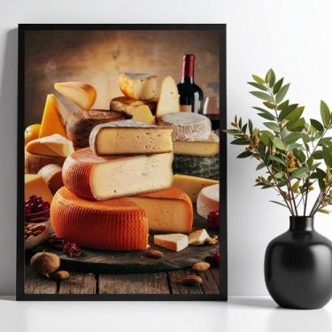 Imagem de Quadro Decorativo Fotografia De Queijos Variados 33x24cm - com vidro -