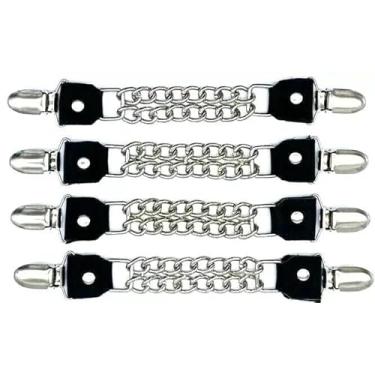 Imagem de ZONY INC Pacote com 4 extensores de colete de motociclista de motociclista de corrente dupla de couro com clipe - Extensões ajustáveis para homens e mulheres - 16 cm