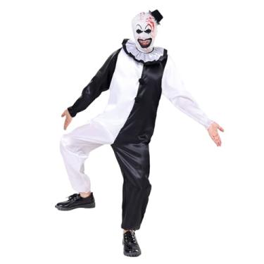 Imagem de ATTBEA Fantasia de palhaço infantil unissex preto e branco, cosplay assustador com chapéu de máscara, Preto e branco, KID-XS