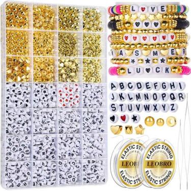 Imagem de Kit de fabricação de pulseiras LEOBRO Letter Beads com miçangas dourad