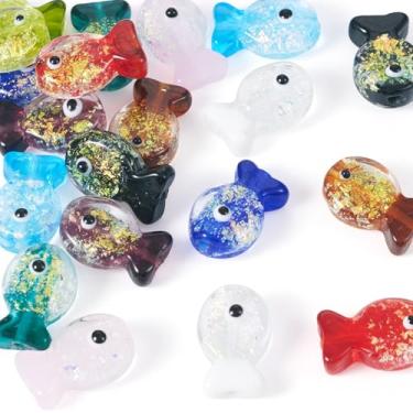 Imagem de Spritewelry Lampwork Contas de Peixe de Vidro Coloridas Oceano Dourado para Fazer Joias 20 Peças Gradiente Desenho 3D Contas de Peixe para Pulseiras DIY Colares Artesanato