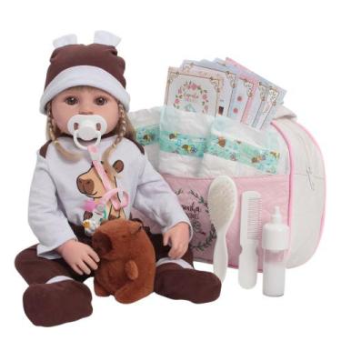 Imagem de Bebê Reborn Boneca Realista Loira Enxoval Capivara Com Bolsa - Cegonha