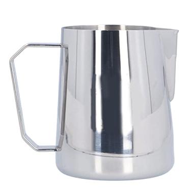 Imagem de Jarra de espuma de leite, moderna e simples, galvanizada, de aço inoxidável, 600 ml, com alça angular para espumador de leite, latte Arts (cor 600 ml (sem logotipo))
