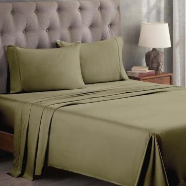 Imagem de Superior Jogo de lençol de cama de algodão egípcio 400 fios, 1 lençol elástico com bolso profundo, 1 lençol de cima, 1 fronha, roupa de cama macia, lençóis de luxo, tecido acetinado, solteiro, sálvia