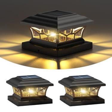 Imagem de DAMAYCA Pacote com 2 lâmpadas solares de poste à prova d'água para ambientes externos, serve para decks de cerca de madeira e vinil de 10 x 15, 15 x 15 cm, lâmpada LED Edison com modos de luz branca
