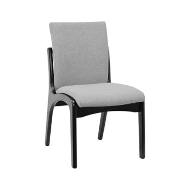Imagem de Cadeira Tulipa Assento e Encosto Estofado - Preto - Assento Estof. Linho Cinza Mescla Impermeável