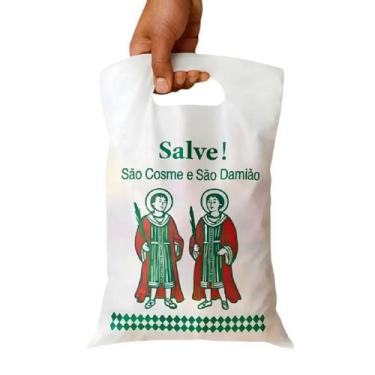 Imagem de 200 Sacola plástica são Cosme e Damião 20x30 boca de palhaço - Genéric