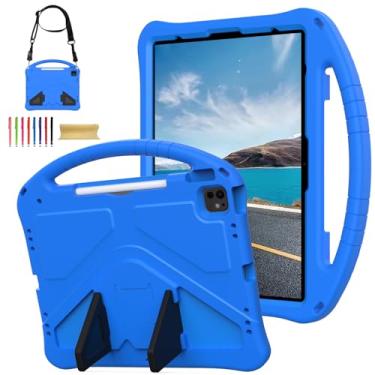 Imagem de Allytechgroup Capa adequada para crianças para Apple iPad Air 11 M2 2024/iPad Pro 11 M4 2024, capa traseira leve com alça de ombro e alça de ombro, azul