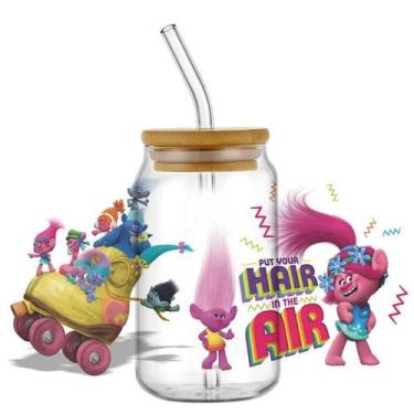 Imagem de Caneca De Vidro Miniso 3D Trolls Cartoon UV DTF De 16oz À Prova d'Água