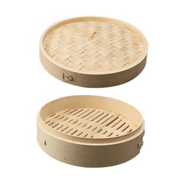 Imagem de ＡＷＨＡＯ Cesta de vapor de bambu para alimentos, cesta de vapor para pães, cozinha chinesa asiática para arroz, 27cm