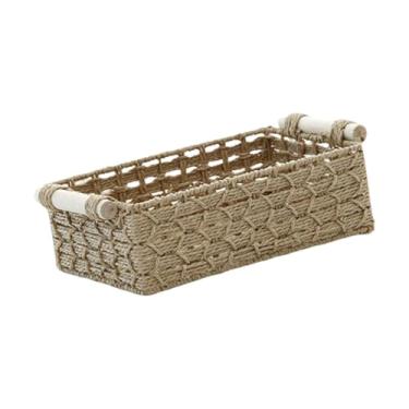 Imagem de Generic Organizador de cesta de armazenamento de corda de papel, caixa decorativa de perfume com alças de madeira para cômoda de fazenda, estante de livros, 25cmx15cmx8cm