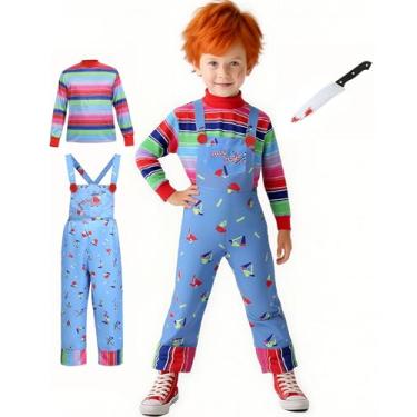 Imagem de KUGVDI Halloween Chucky Costume for Kids Adult Good Guys Doll Child’s Play Cosplay Jumpsuit Includes Tattoo Scars and Prop Knife（M）