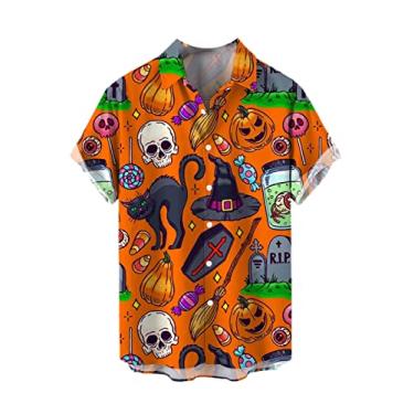 Imagem de Camisa De Verão Masculina Retrô Caveira Pirata Manga Curta Camisas De Lapela Botão Regular Camisa De Praia Casual Havaiano Tops, # 3, XL