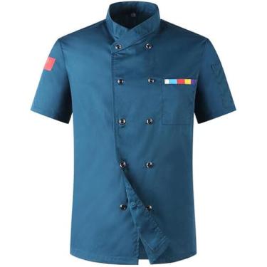 Imagem de Jaqueta Do Chef, Uniforme De Chef De Operação De Alimentos Jaqueta De Chef Homens Mulheres Uniforme De Chef De Manga Curta Catering Cozinha Restaurante Operação De Padeiro Geral, Blue, A(M)
